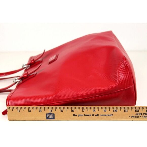 LRG Longchamp RED TEXTURED GENUINE LEATHER TOP ZIP TOTE SHOULDER BAG HANDBAG - Picture 15 of 16